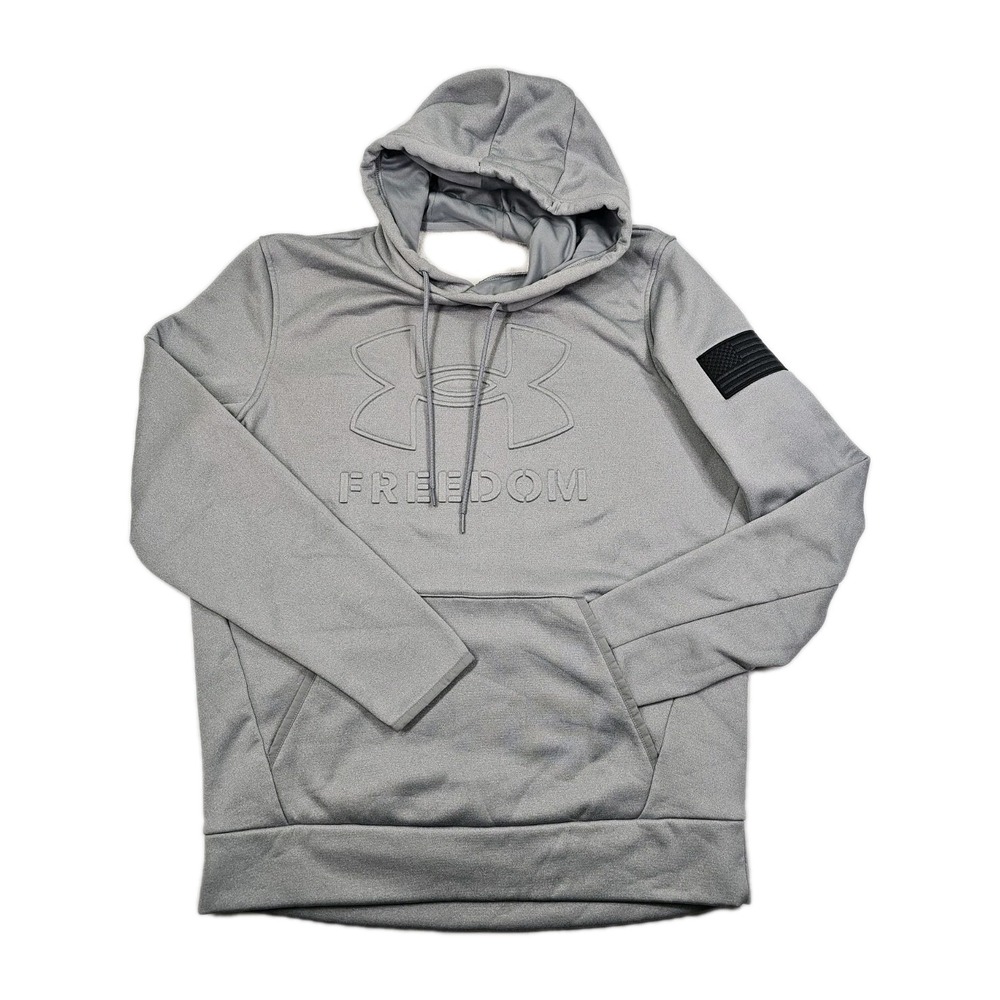Under Armour UA Freedom Flag Embossed‎ Mens Med Gray Hoodie Pullover Patriotic